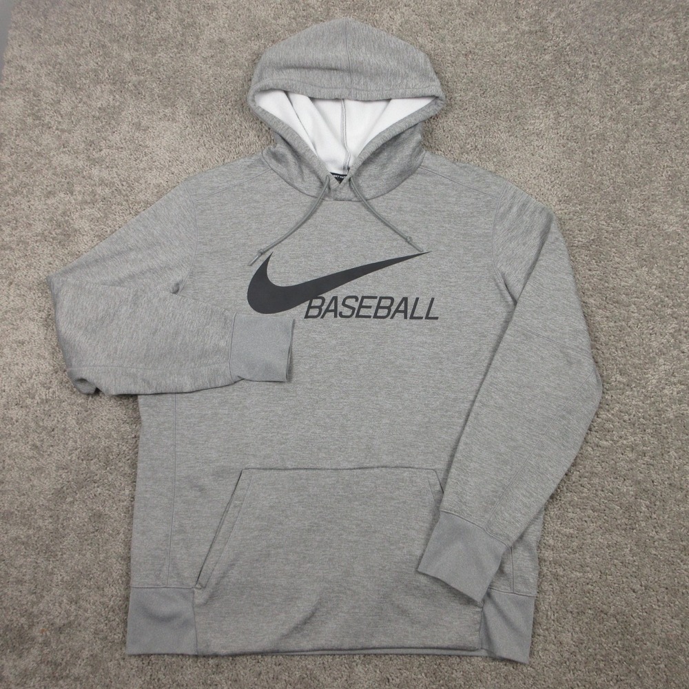Nike Sweater Mens XL Gray Drifit Baseball Fleece Pullover Hoodie Sweatshirt Logo